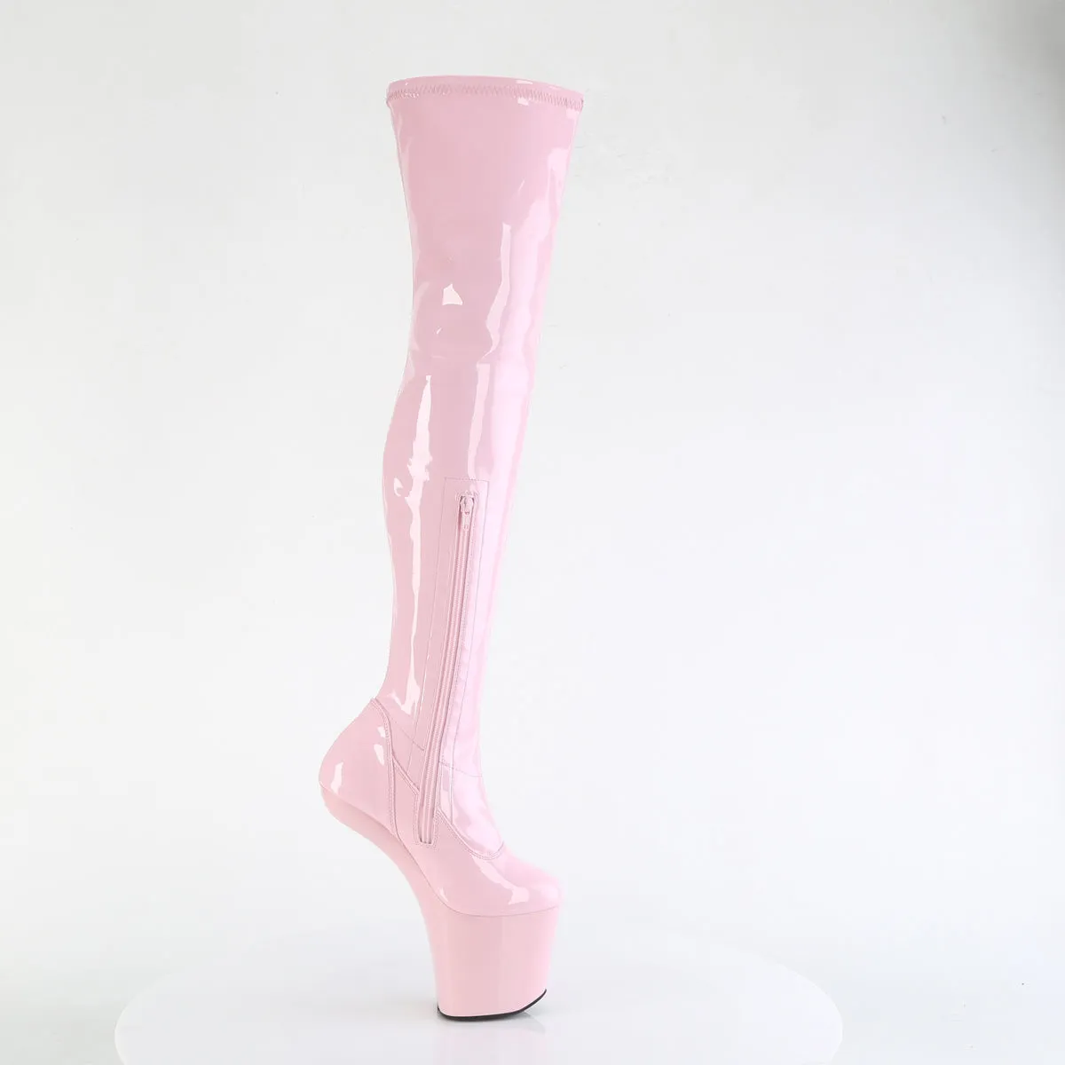 8 Inch Heelless CRAZE-3000 Baby Pink Stretch Patent