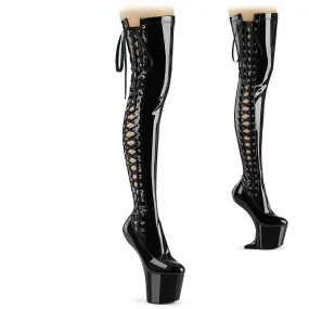 8 Inch Heelless CRAZE-3050 Black Stretch Patent