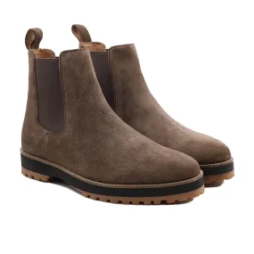 Atters - Men's Dark Brown Kid Suede Chelsea Boot