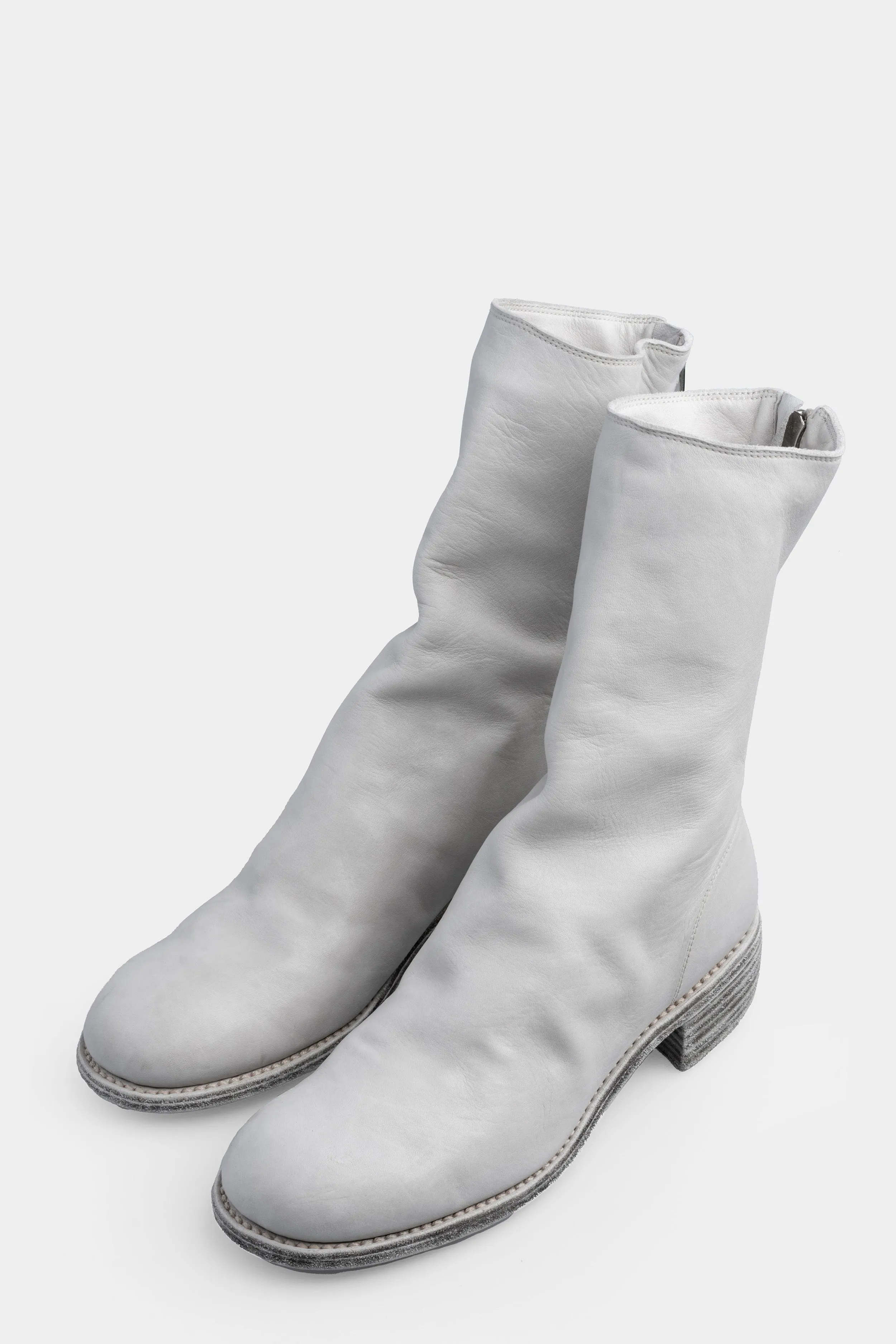 Back zip leather boots | 788X, Light Grey