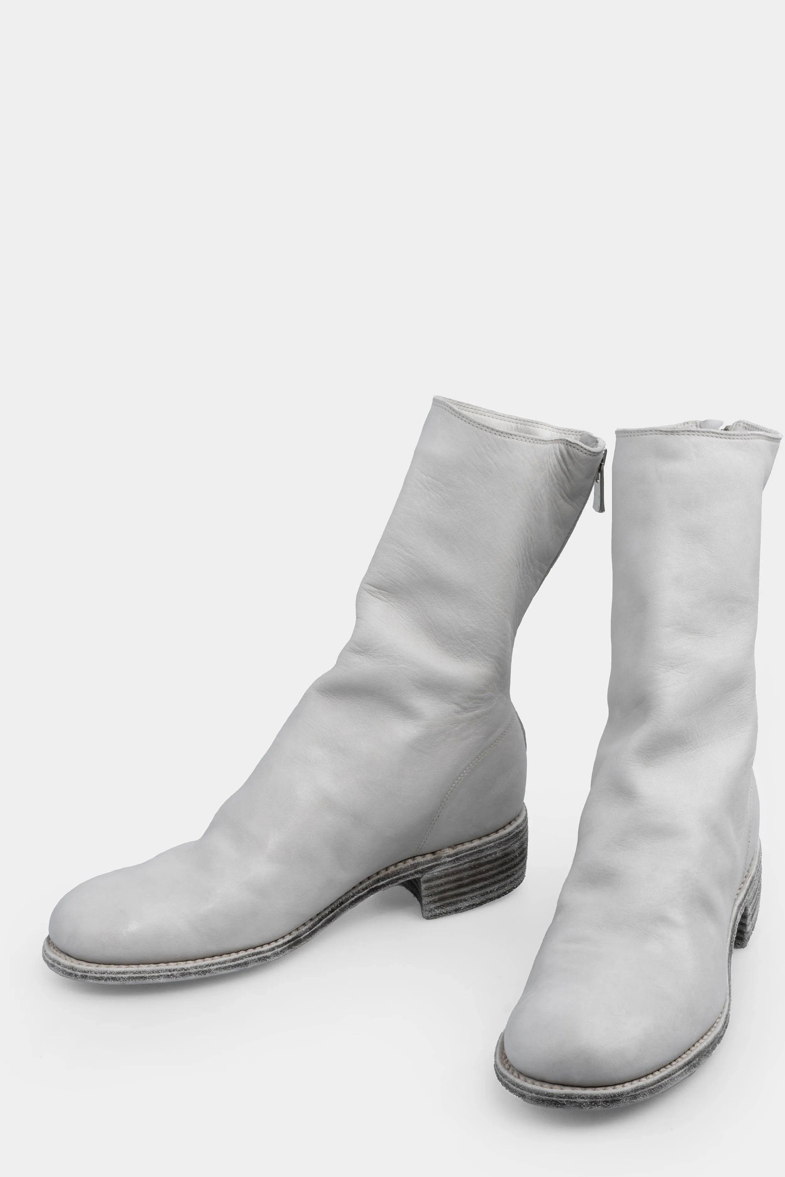 Back zip leather boots | 788X, Light Grey