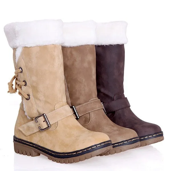 Belt Buckle Lace Up Snow Boots 8105