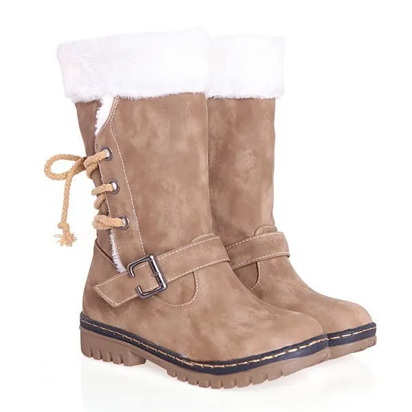 Belt Buckle Lace Up Snow Boots 8105