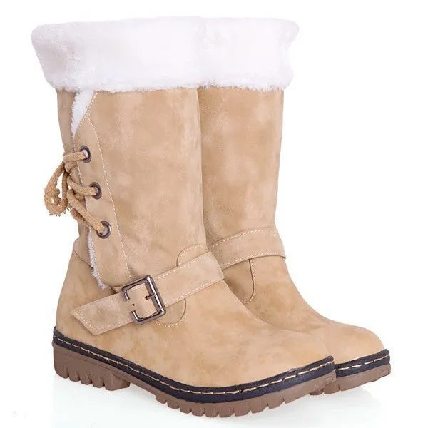 Belt Buckle Lace Up Snow Boots 8105