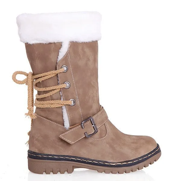 Belt Buckle Lace Up Snow Boots 8105