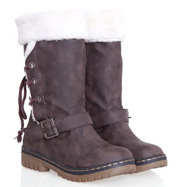 Belt Buckle Lace Up Snow Boots 8105