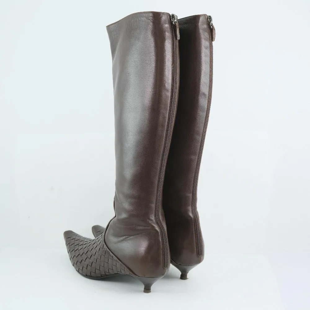 BOTTEGAVENETA boots Calfskin Brown INTRECCIATO Knee-high boots Women 37 Used Authentic