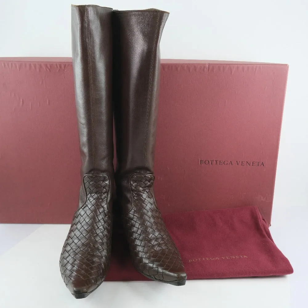 BOTTEGAVENETA boots Calfskin Brown INTRECCIATO Knee-high boots Women 37 Used Authentic