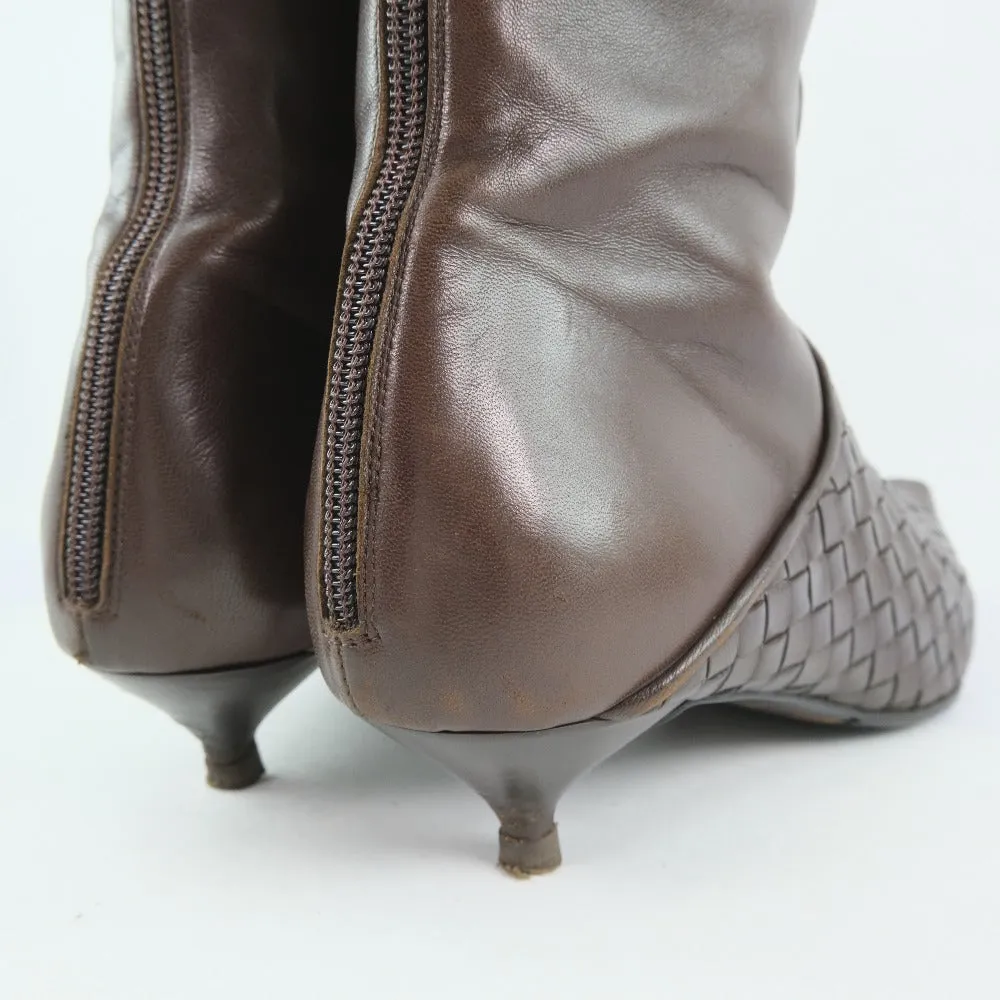 BOTTEGAVENETA boots Calfskin Brown INTRECCIATO Knee-high boots Women 37 Used Authentic