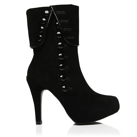 Button Suede High Heeled Ankle Boots 4654