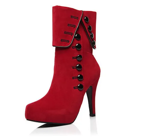 Button Suede High Heeled Ankle Boots 4654