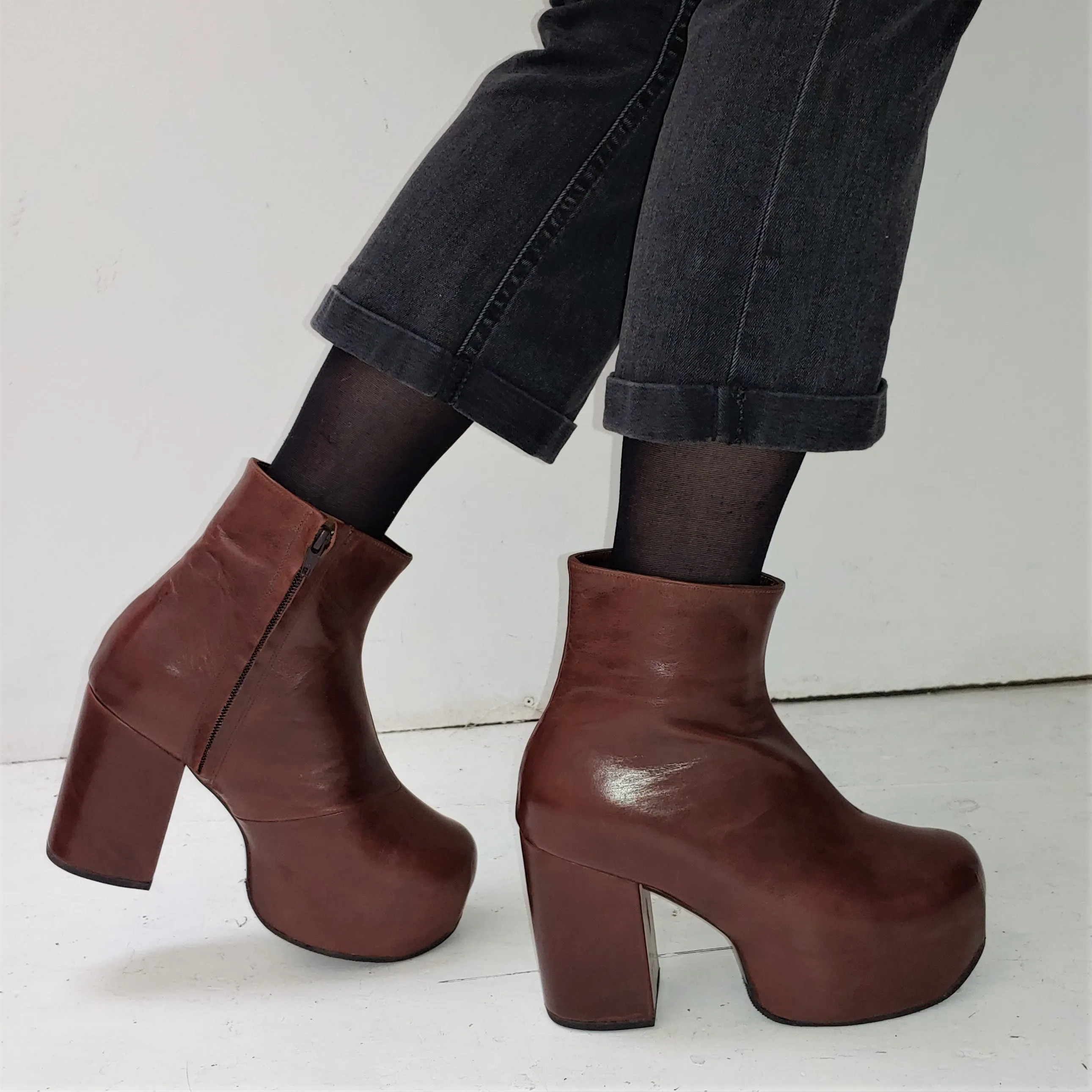 Chestnut Brown Platform Ankle Boots