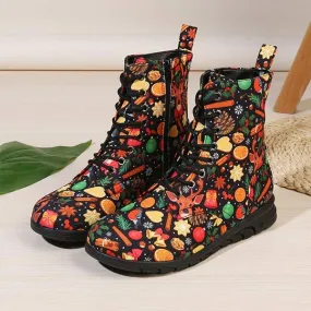 Christmas-Themed Print Low-Cut Martin Boots for Women 86294505C