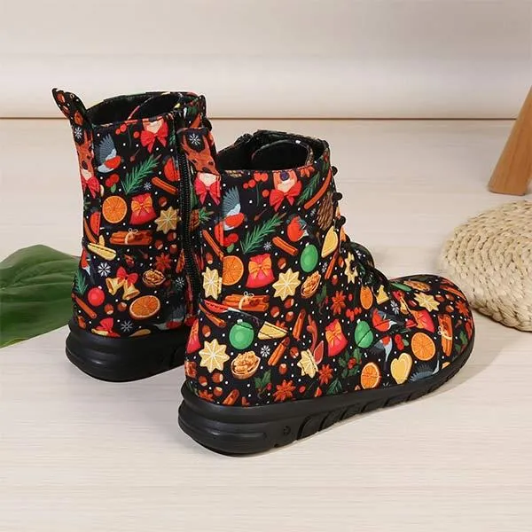 Christmas-Themed Print Low-Cut Martin Boots for Women 86294505C