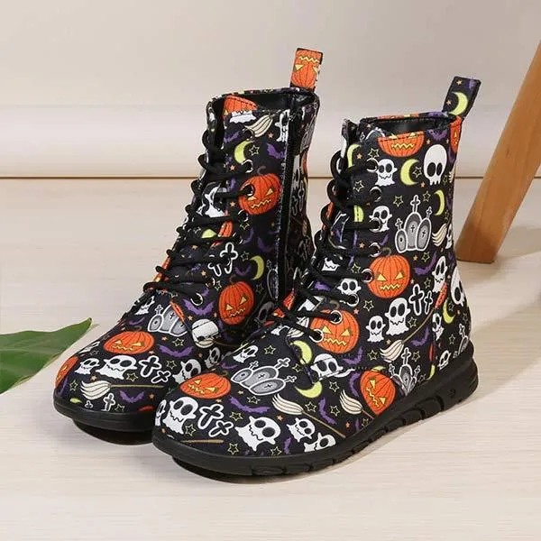 Christmas-Themed Print Low-Cut Martin Boots for Women 86294505C