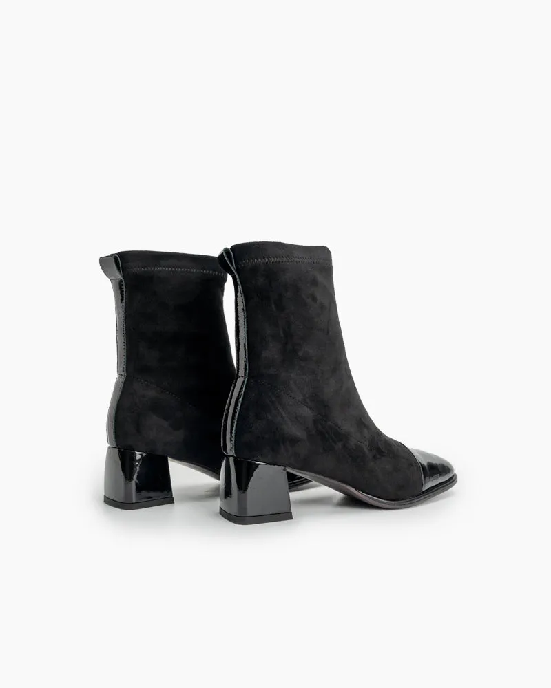 Chunky High Heel Square Toe Ankle Boots