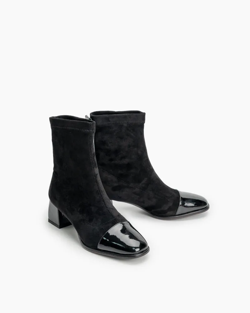 Chunky High Heel Square Toe Ankle Boots