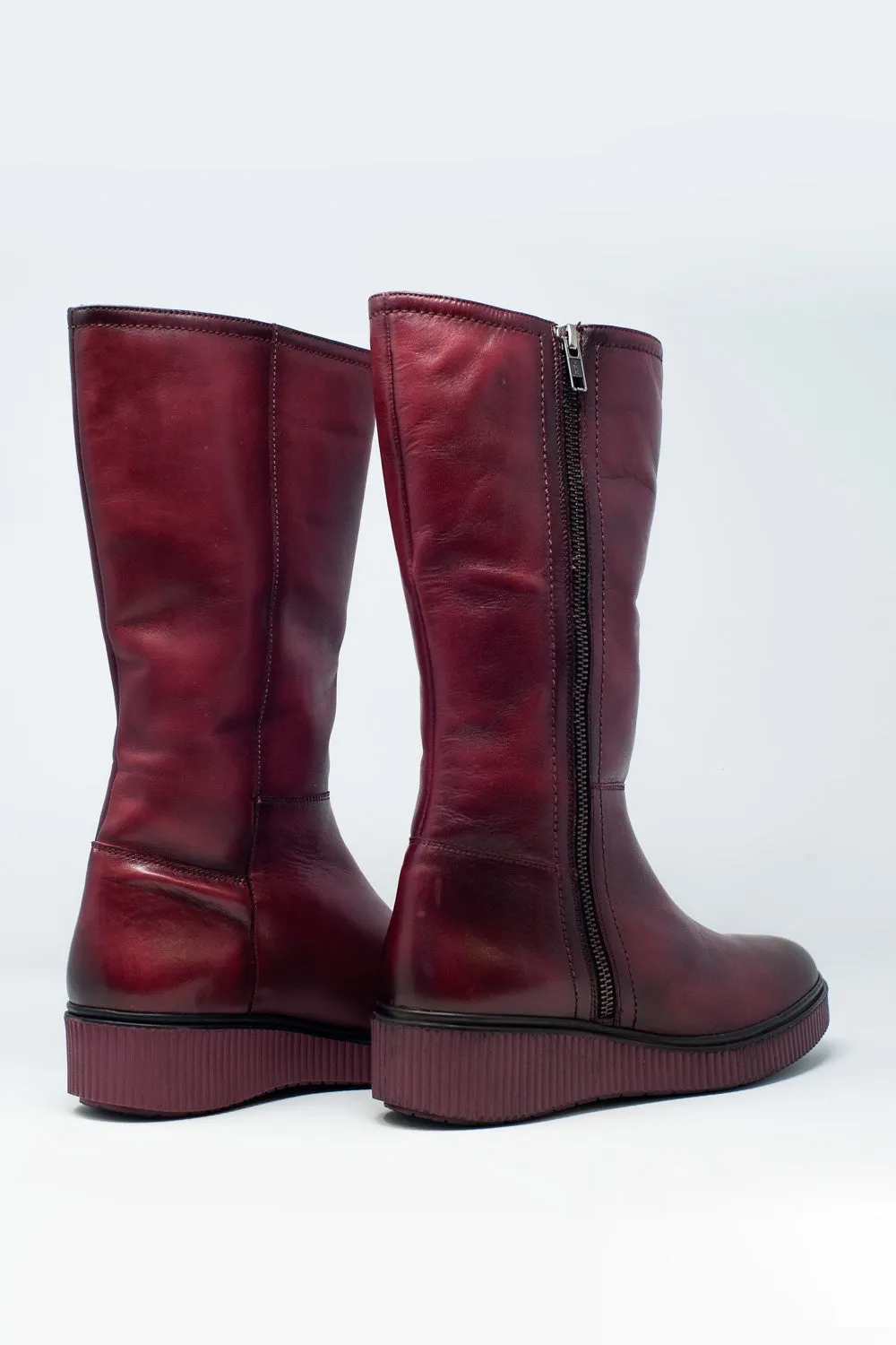 Chunky Zip Boots in Maroon