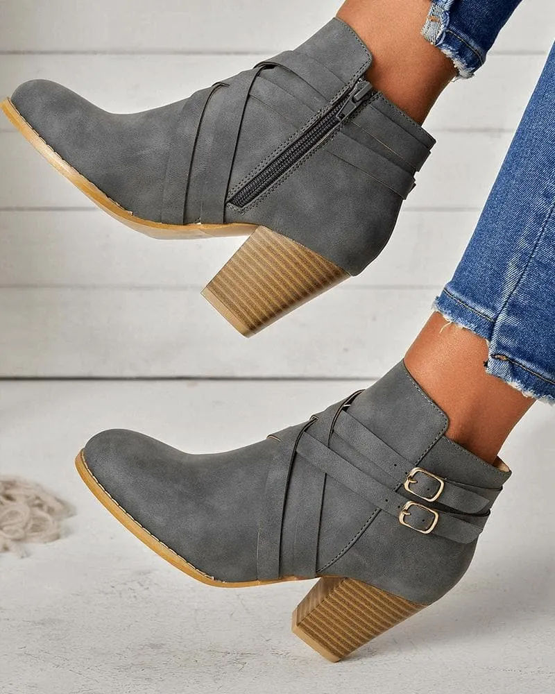 Cross-strap Zipper Boots