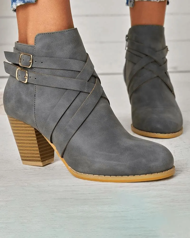 Cross-strap Zipper Boots