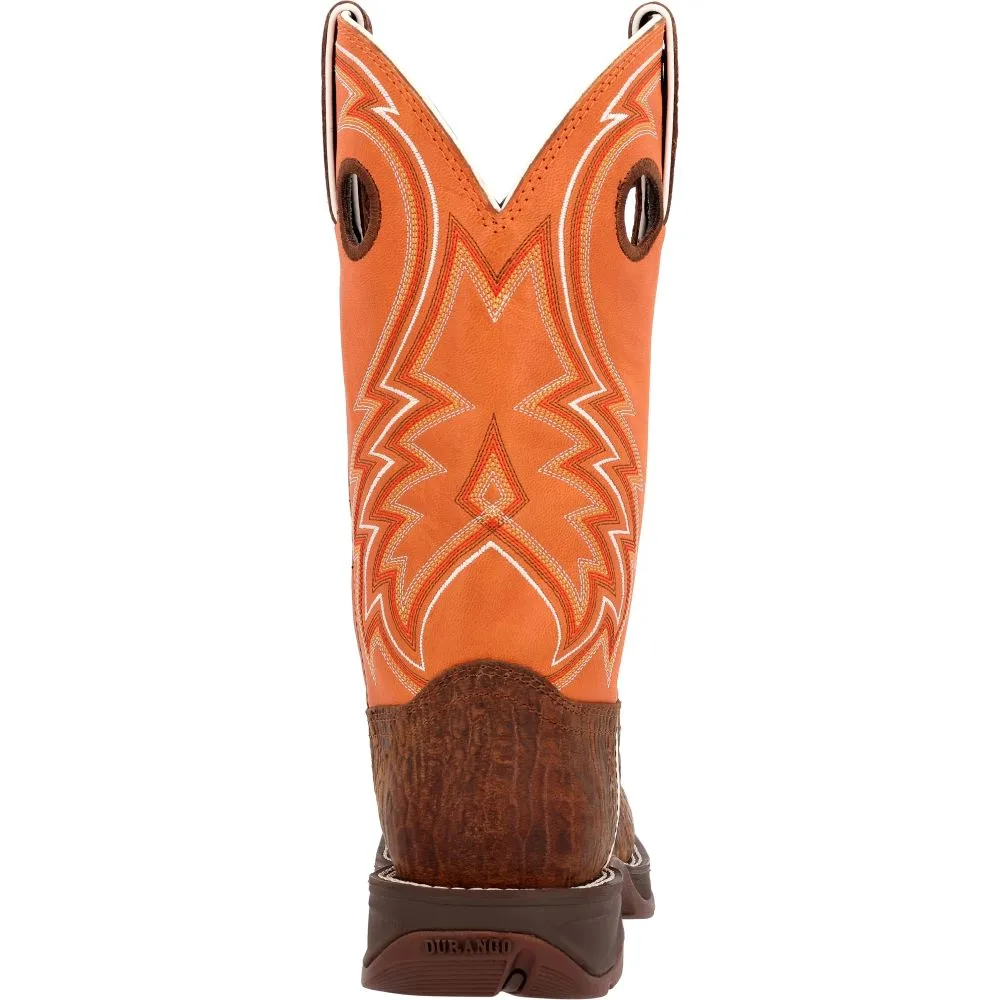 'Durango' Men's 12" Rebel Western Square Toe - Cedar Bark / Monarch Orange