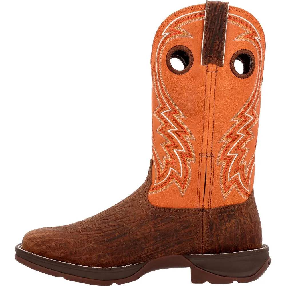 'Durango' Men's 12" Rebel Western Square Toe - Cedar Bark / Monarch Orange