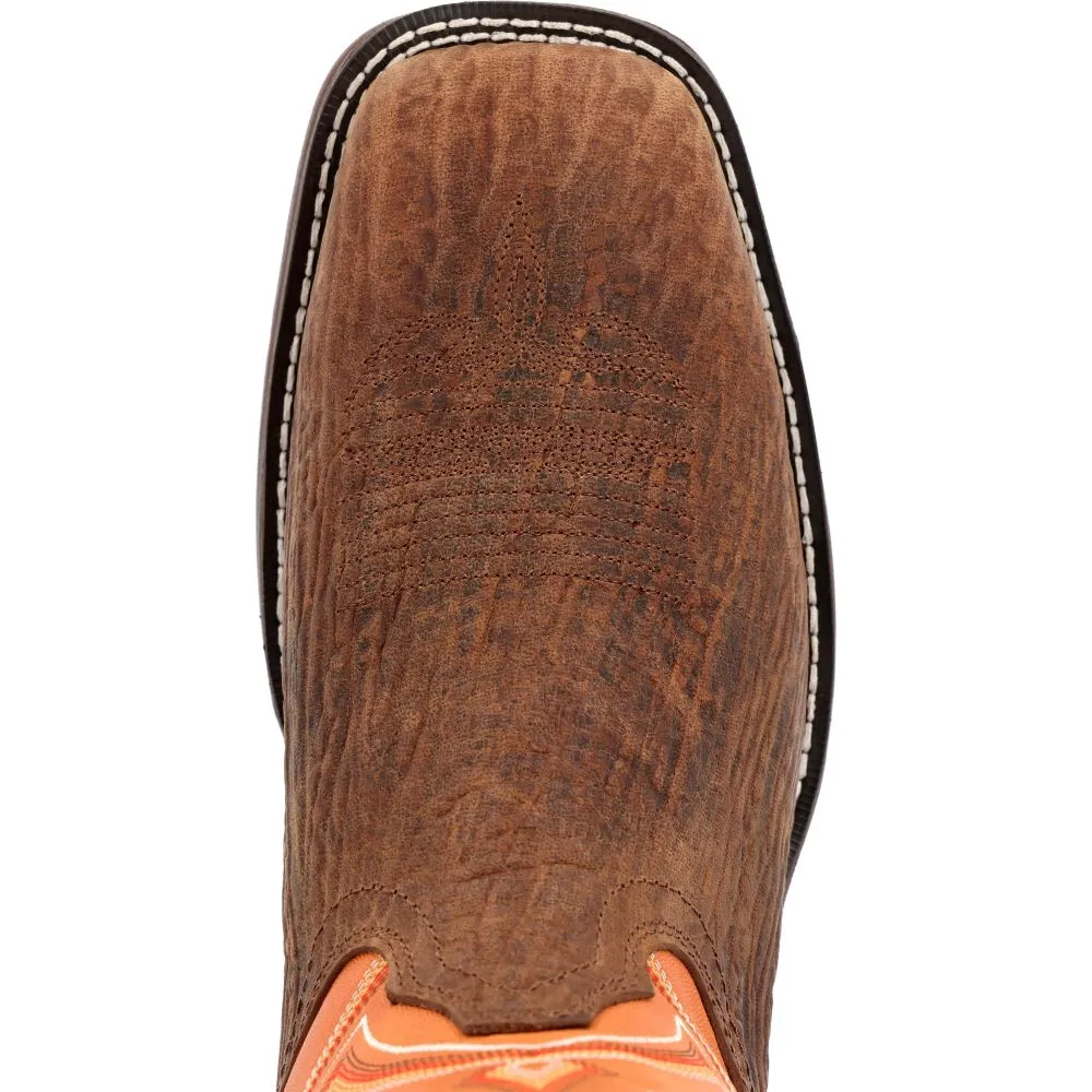 'Durango' Men's 12" Rebel Western Square Toe - Cedar Bark / Monarch Orange