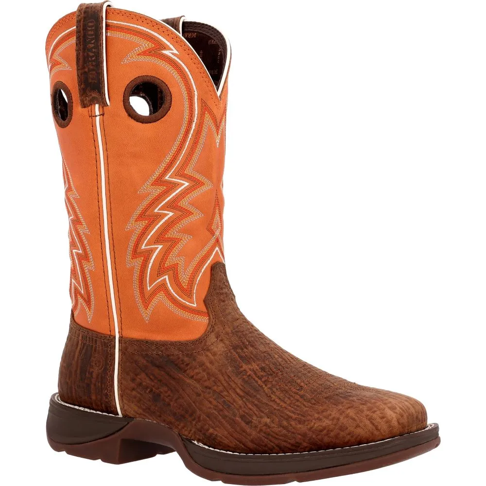 'Durango' Men's 12" Rebel Western Square Toe - Cedar Bark / Monarch Orange