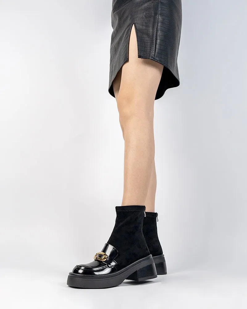 Elastic Chunky Heel Platform Ankle Boots