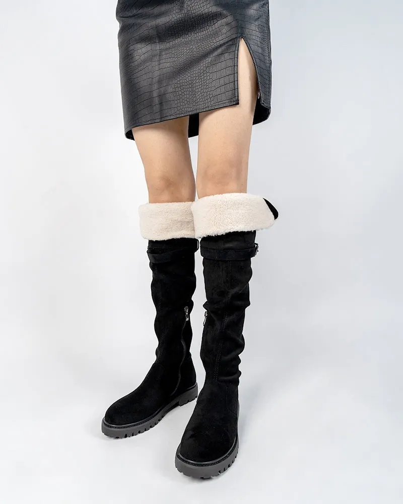 Knee High Comfortable Boots Suede Slouch Flat Boots