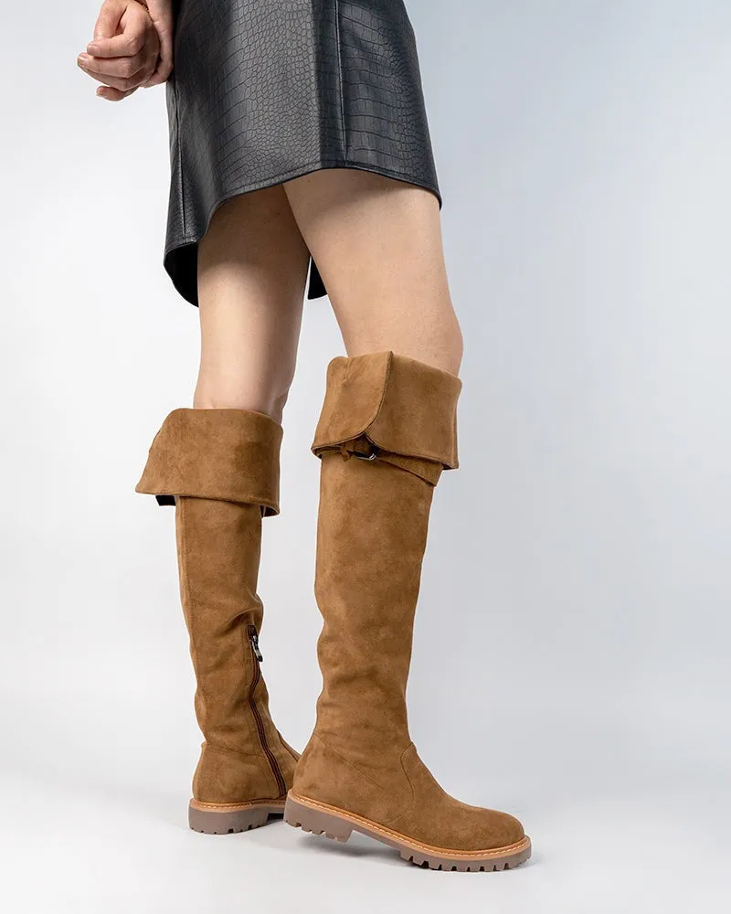 Knee High Comfortable Boots Suede Slouch Flat Boots