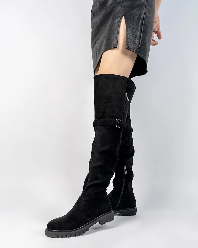 Knee High Comfortable Boots Suede Slouch Flat Boots