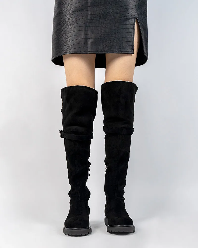 Knee High Comfortable Boots Suede Slouch Flat Boots