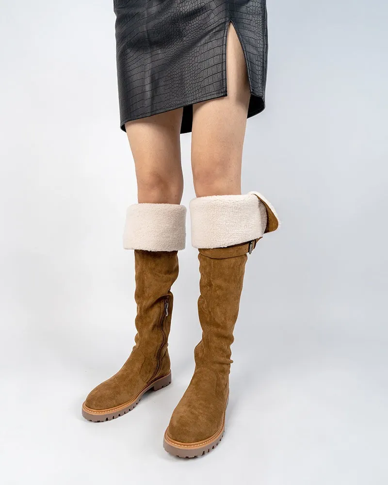 Knee High Comfortable Boots Suede Slouch Flat Boots