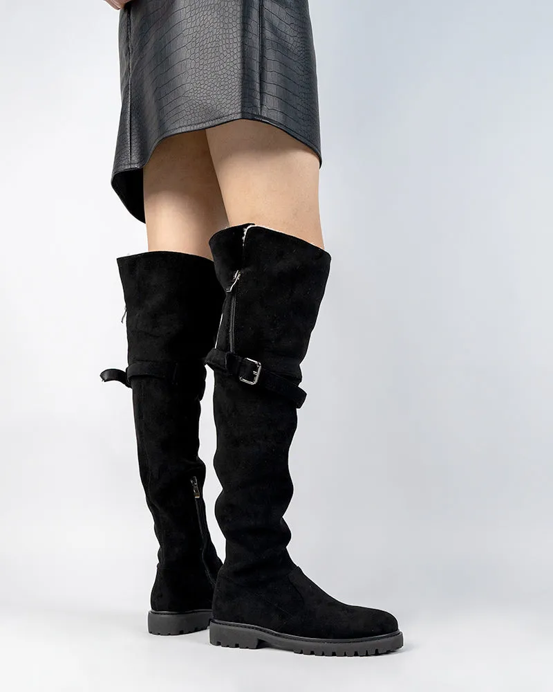 Knee High Comfortable Boots Suede Slouch Flat Boots