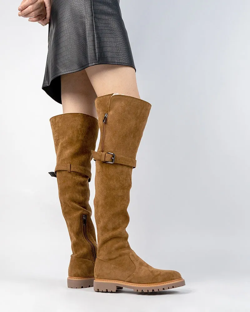 Knee High Comfortable Boots Suede Slouch Flat Boots