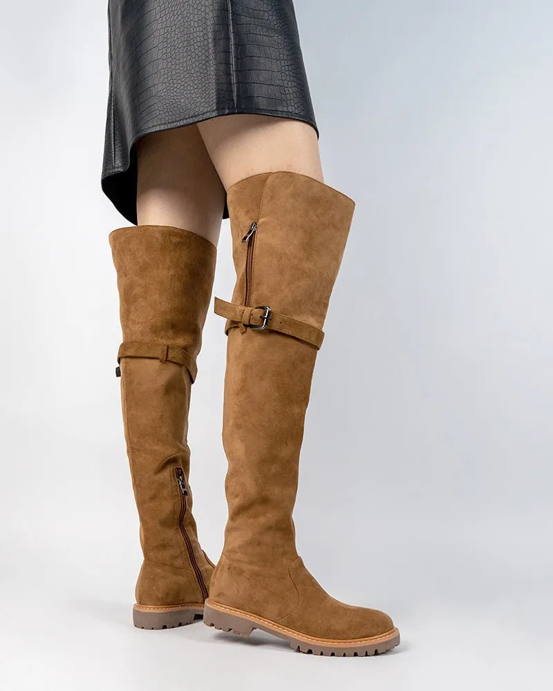 Knee High Comfortable Boots Suede Slouch Flat Boots