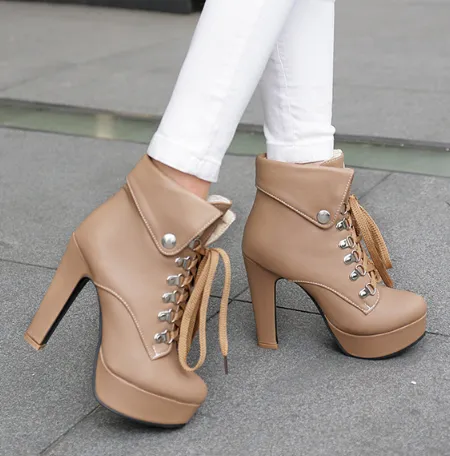 Lace Up Short Motorcycle Boots Plus Size Women Shoes 4932