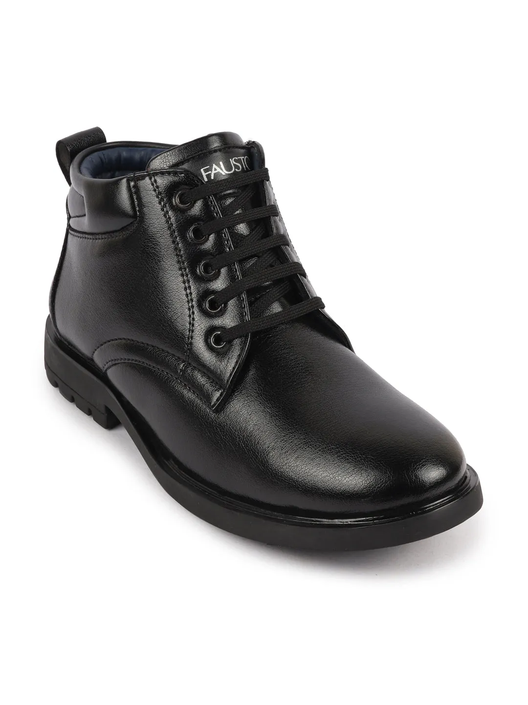 Men Black Mid Top Fashion Lace-Up Outdoor Biker Chukka Boots