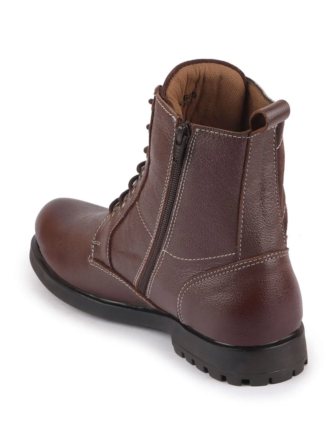 Men Brown Leather Lace Up High Top Boots