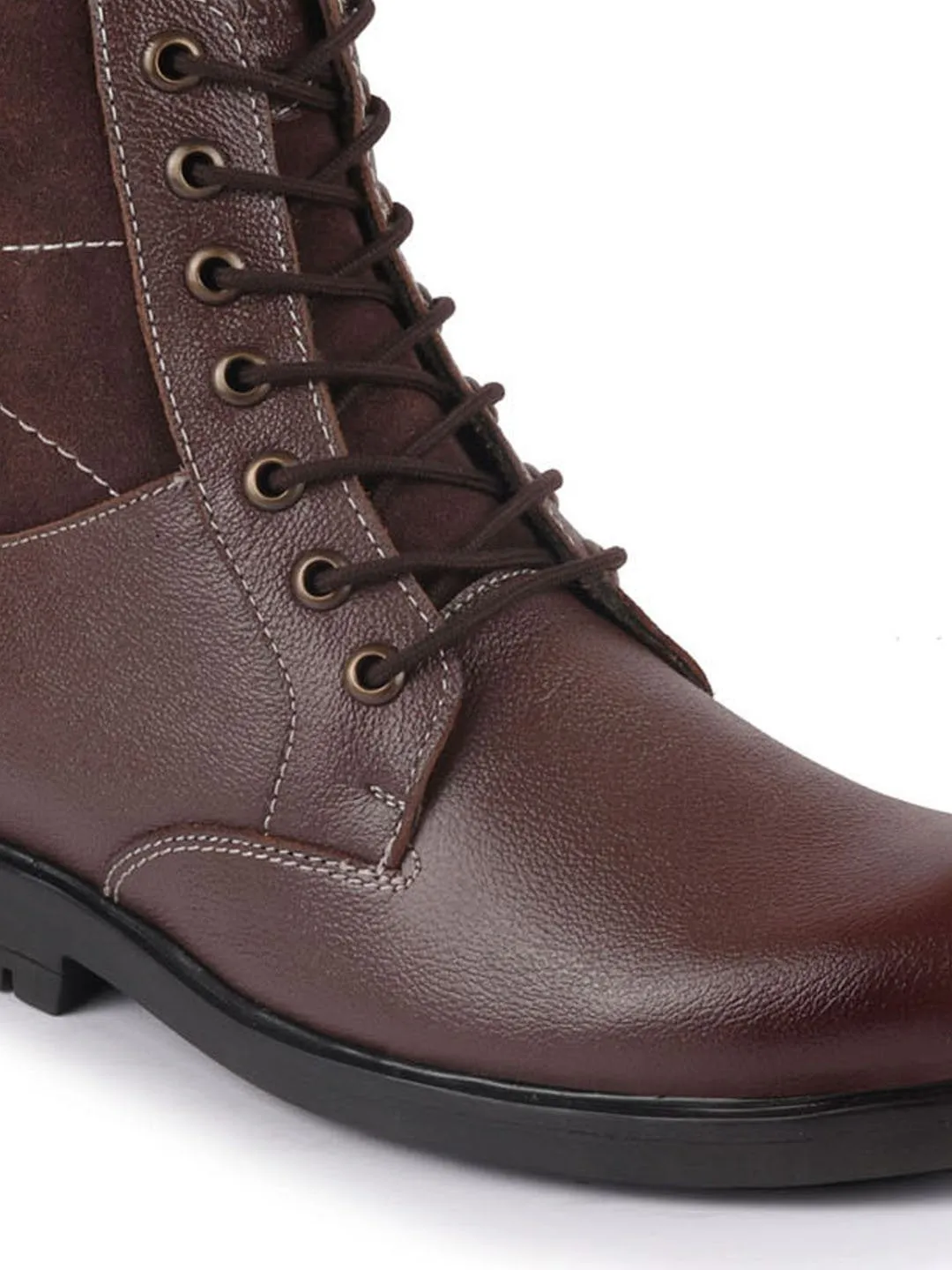 Men Brown Leather Lace Up High Top Boots