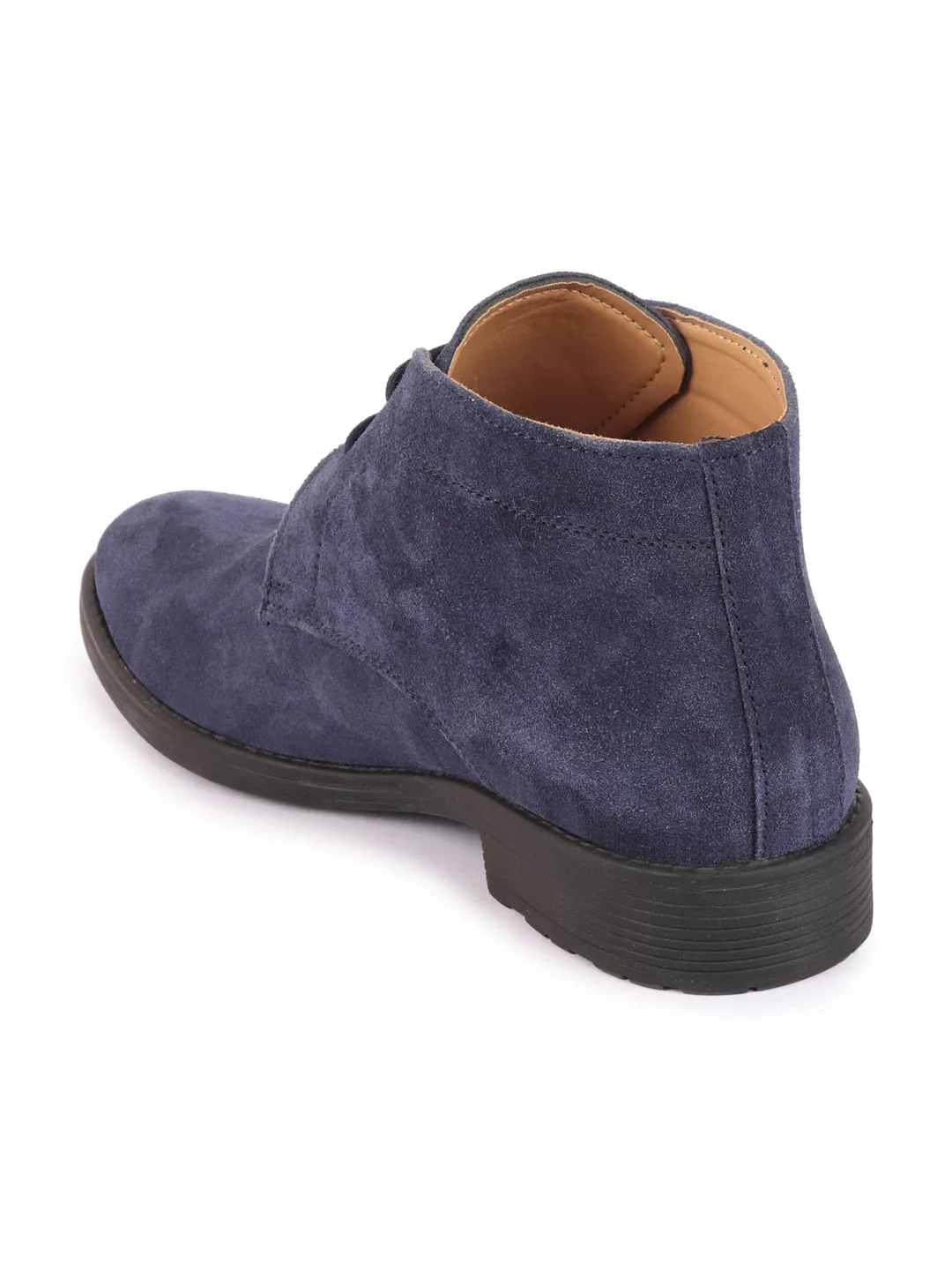 Men Navy Blue Suede Leather High Ankle Lace Up Chukka Boots