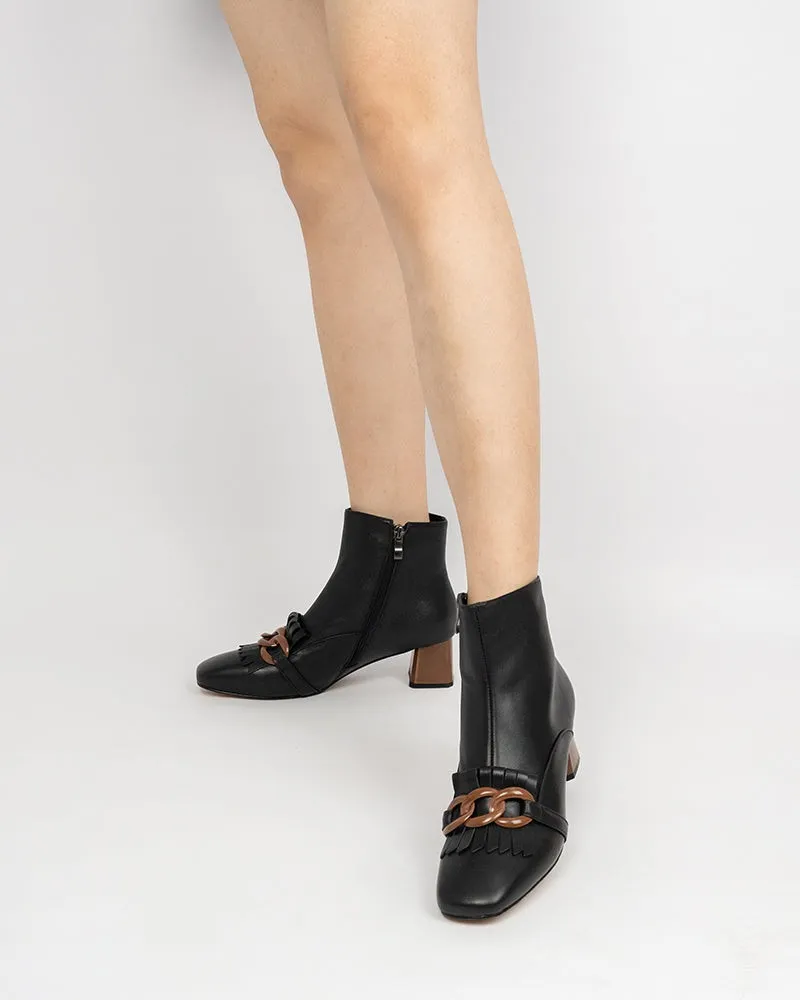 Metal Buckle Tassel Block Heel Ankle Boots