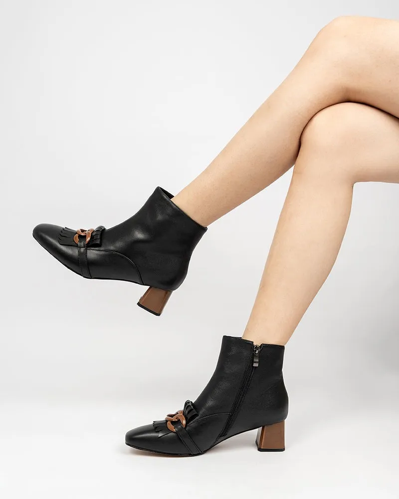 Metal Buckle Tassel Block Heel Ankle Boots