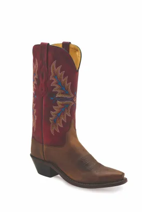 'Old West' Women's 12" Western Snip Toe - Brown / Cloudy Burgundy