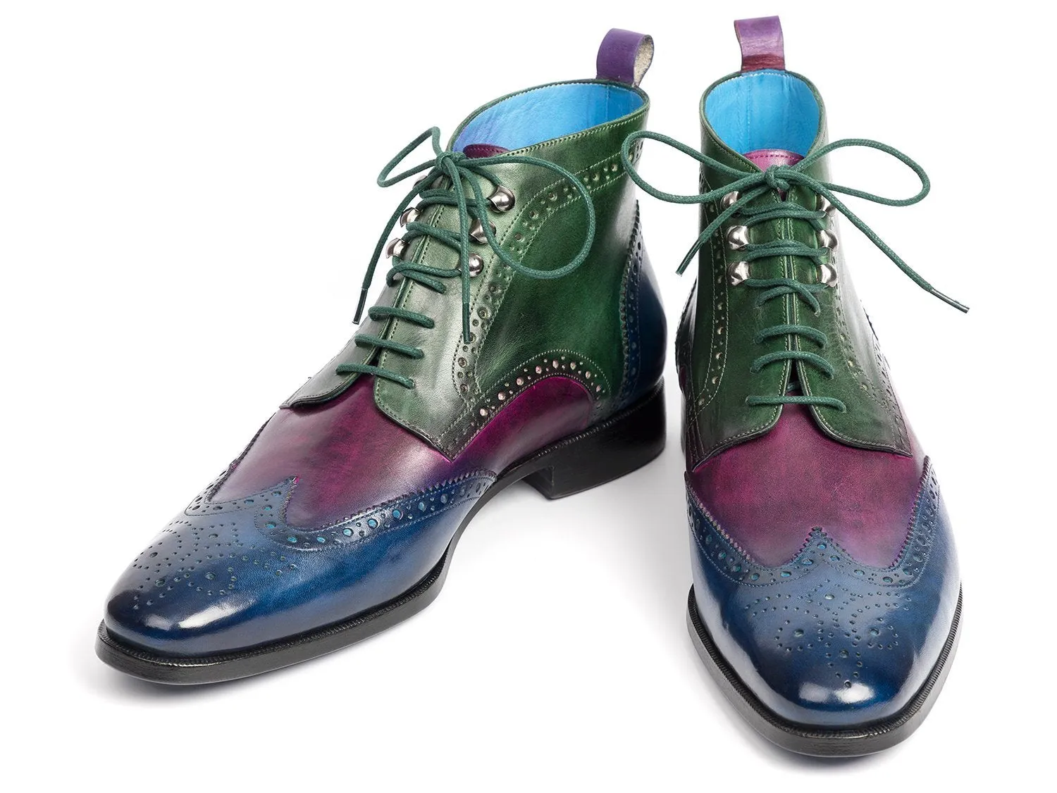 Paul Parkman Wingtip Ankle Boots Three Tone Blue Purple Green