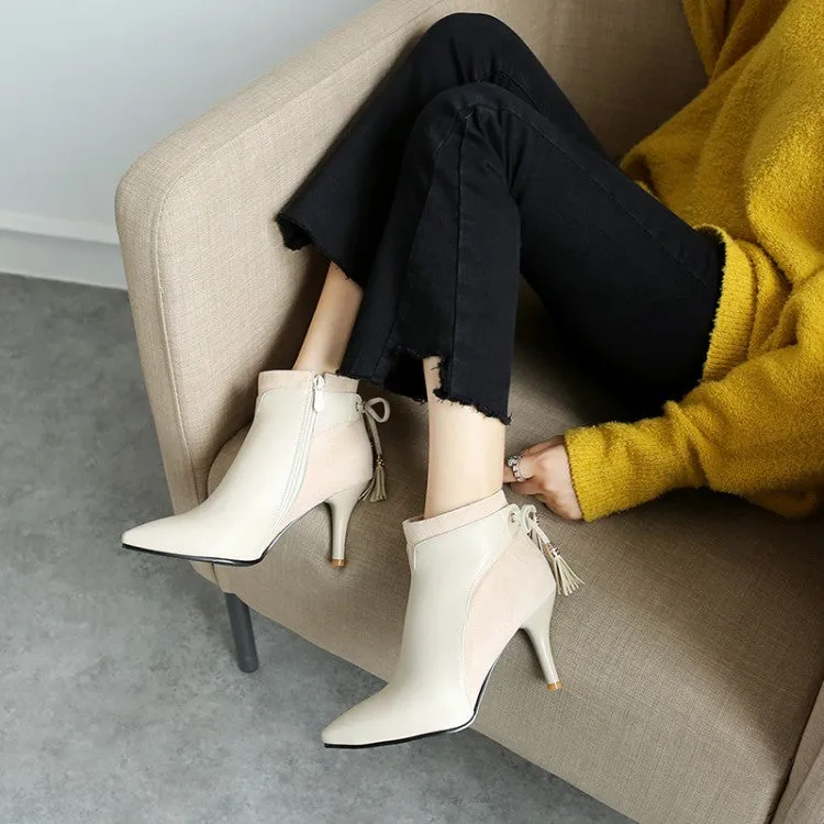 Pointed Toe Autumn Winter Thin Heel High Heel Bow Ankle Boots Knot Women's Motorcycle Boots Shoes