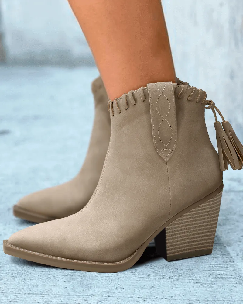 Retro Tassel Zipper Chunky Heel Ankle Boots