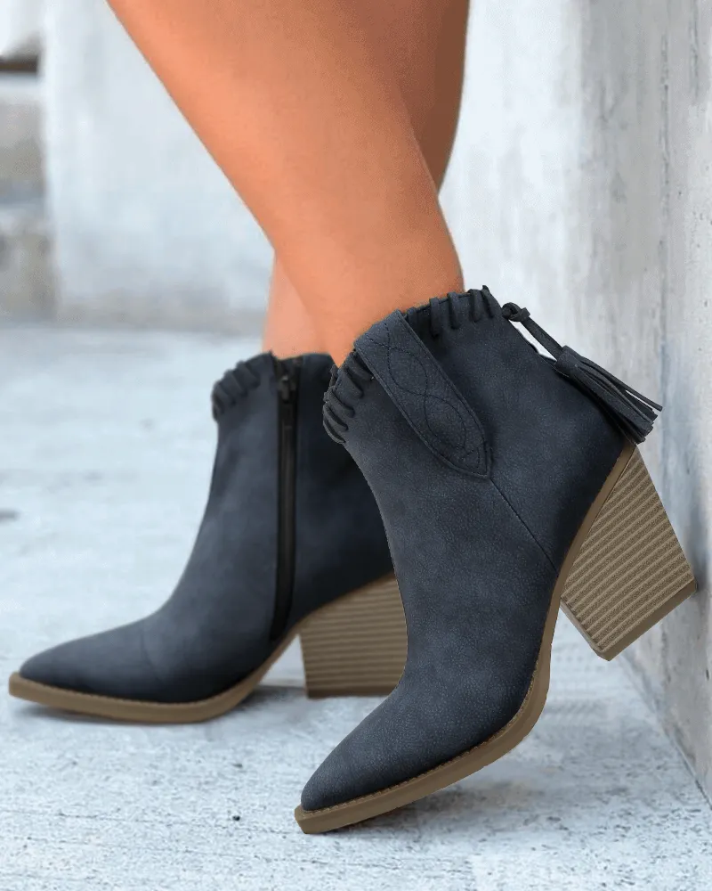 Retro Tassel Zipper Chunky Heel Ankle Boots