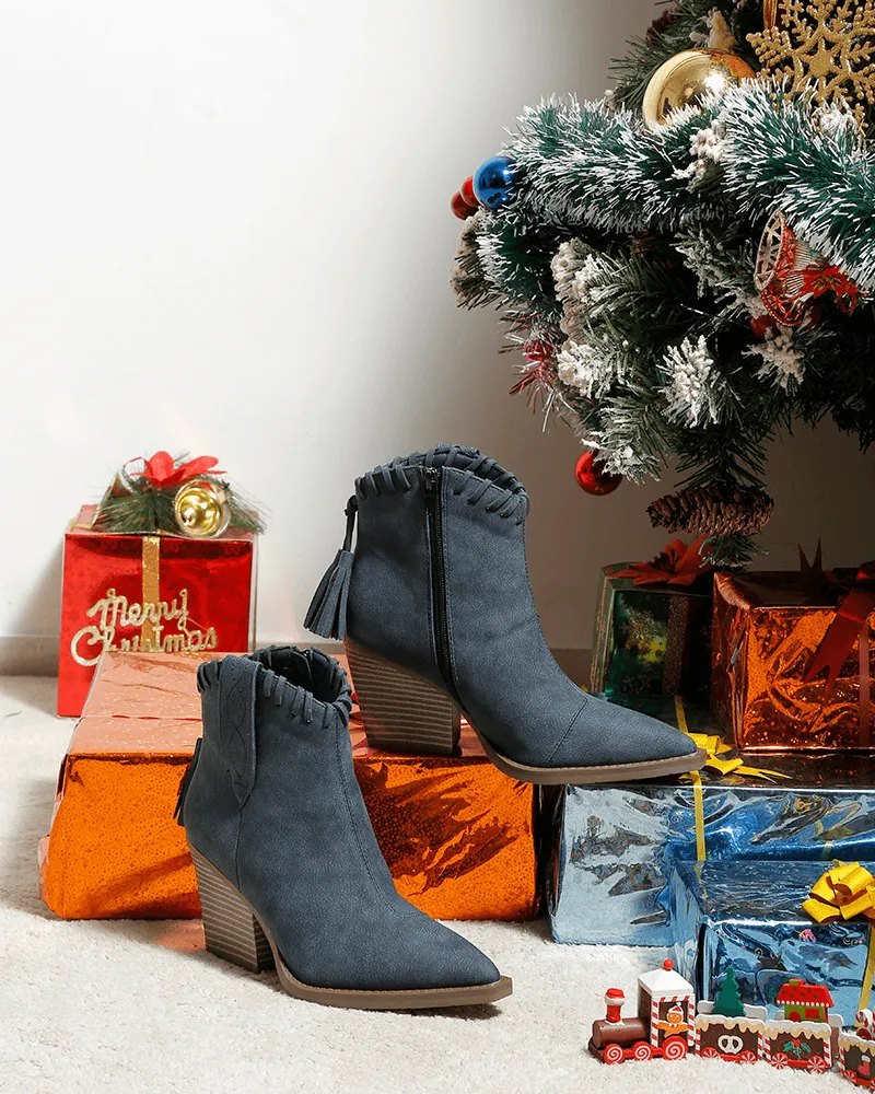 Retro Tassel Zipper Chunky Heel Ankle Boots